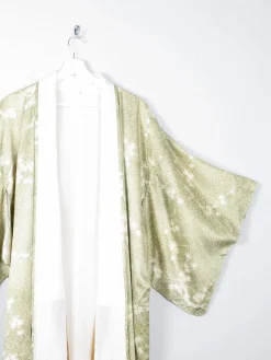 Vintage Green Leaf Print Kimono M