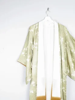 Vintage Green Leaf Print Kimono M