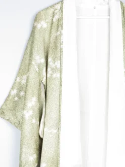 Vintage Green Leaf Print Kimono M