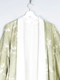 Vintage Green Leaf Print Kimono M
