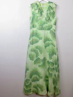 Vintage Green Printed Floral Maxi Dress M
