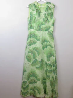 Vintage Green Printed Floral Maxi Dress M