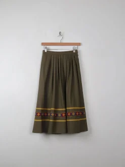 Vintage Green Wool Full Skirt XS