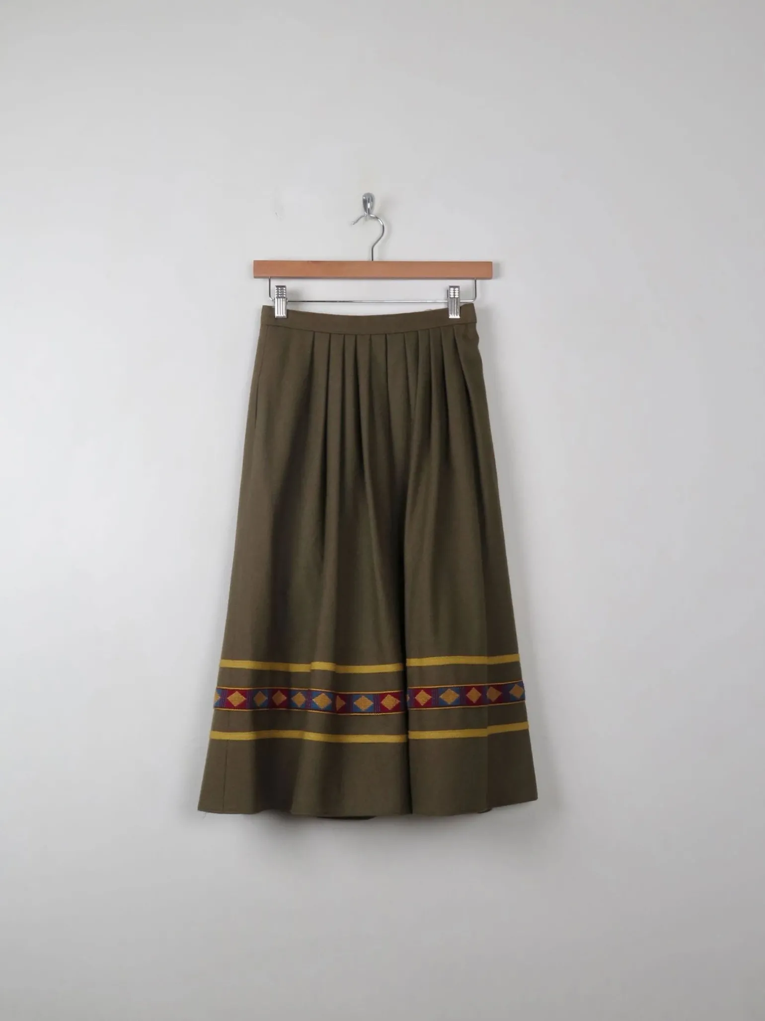 Vintage Green Wool Full Skirt XS