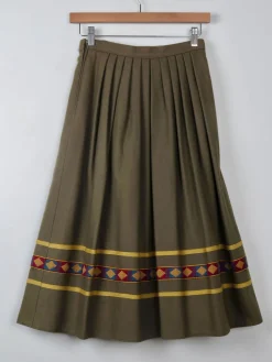 Vintage Green Wool Full Skirt XS