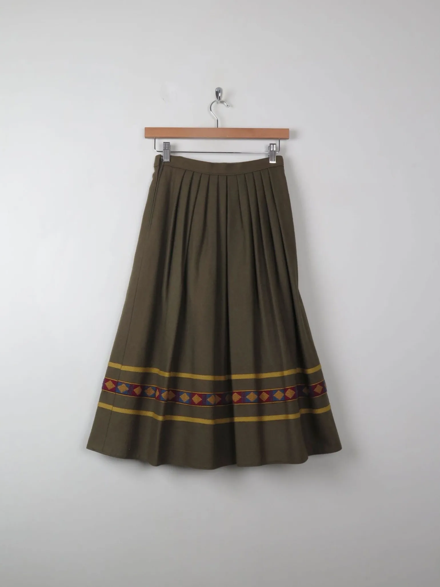 Vintage Green Wool Full Skirt XS