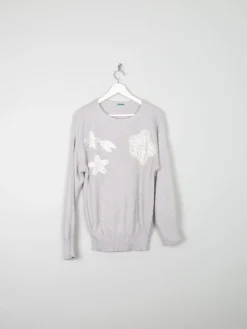 Vintage Grey & Silver Lurex Jumper With Appliqué S/M