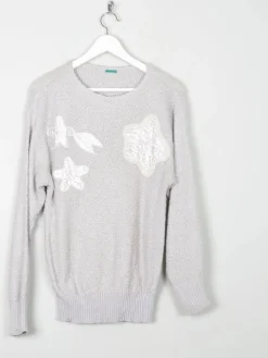 Vintage Grey & Silver Lurex Jumper With Appliqué S/M