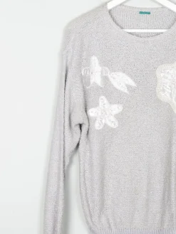 Vintage Grey & Silver Lurex Jumper With Appliqué S/M