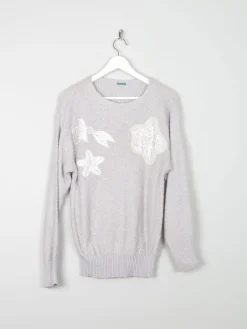 Vintage Grey & Silver Lurex Jumper With Appliqué S/M