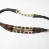 Vintage Italian Black Leather Beaded Belt S/M