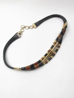 Vintage Italian Black Leather Beaded Belt S/M