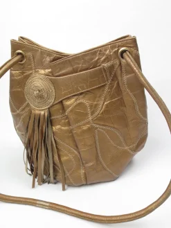 Vintage Leather Bag Bronze Patchwork Style