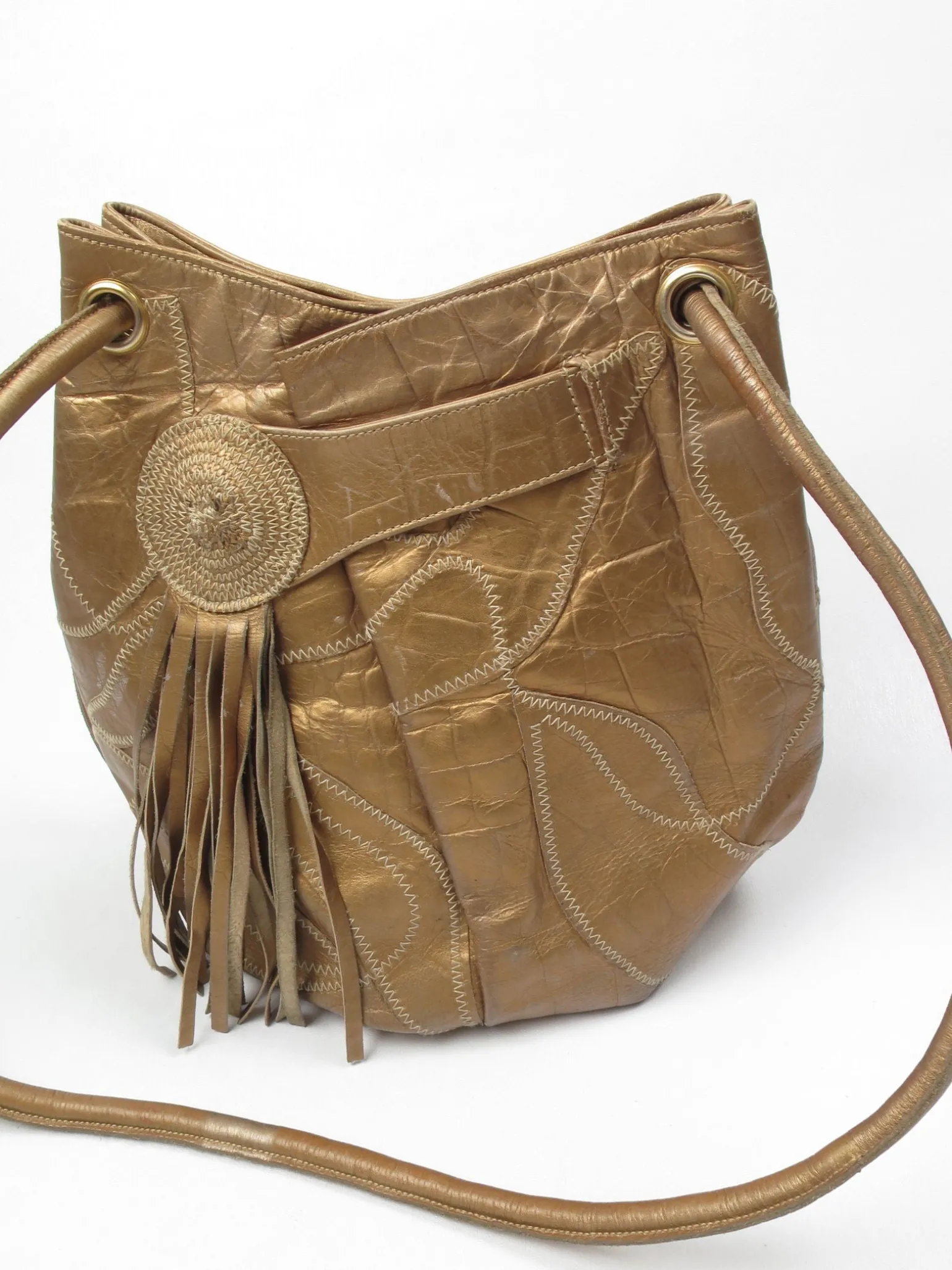 Vintage Leather Bag Bronze Patchwork Style