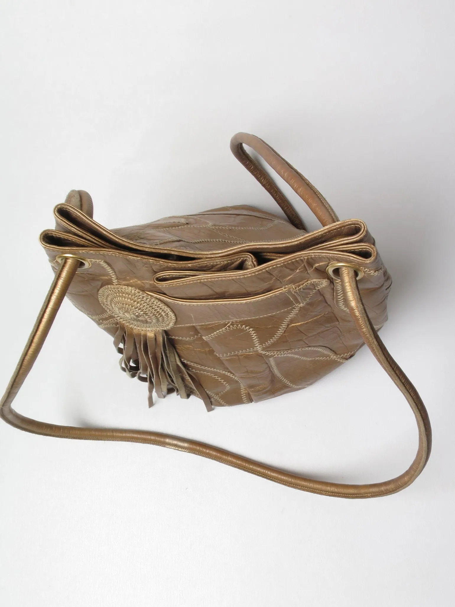 Vintage Leather Bag Bronze Patchwork Style