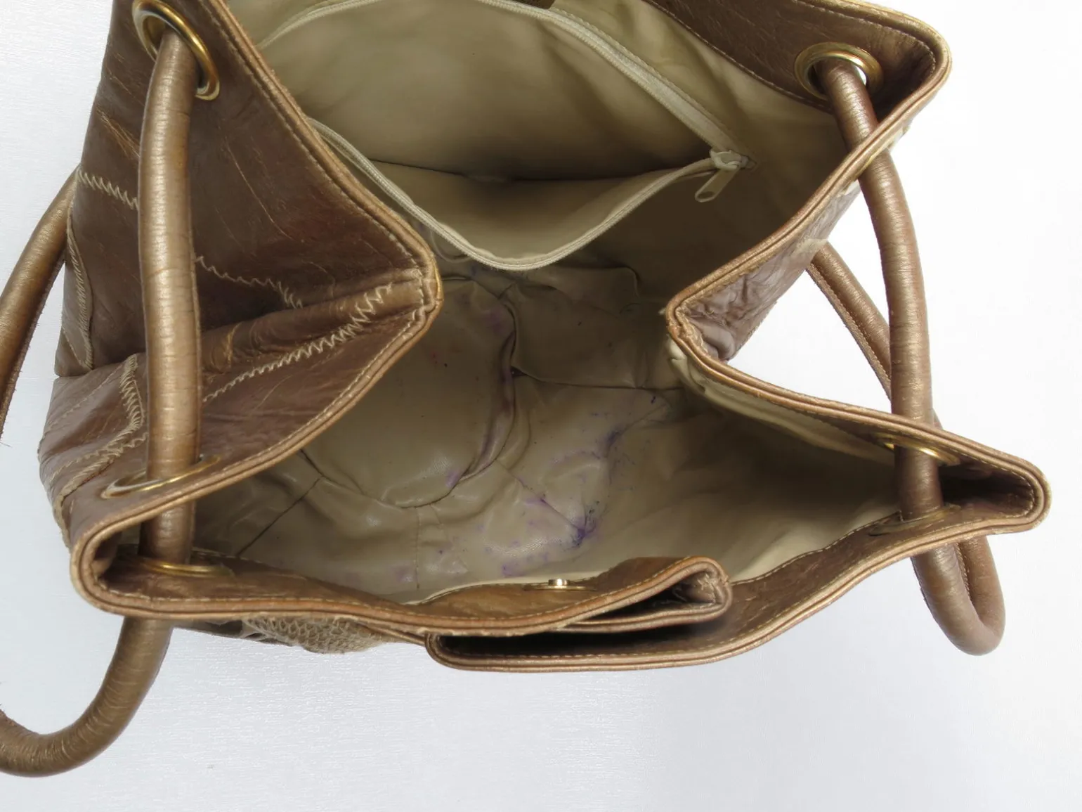 Vintage Leather Bag Bronze Patchwork Style