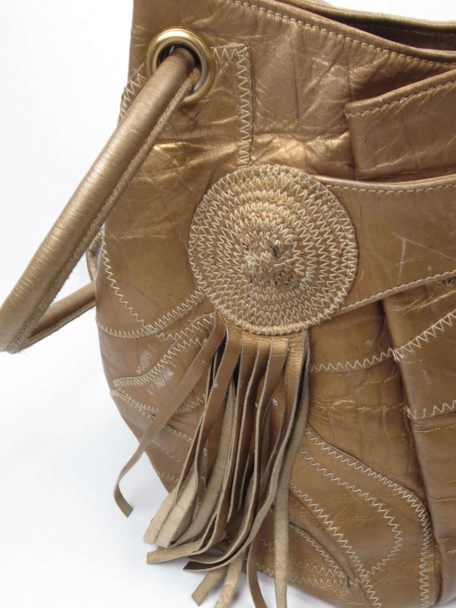 Vintage Leather Bag Bronze Patchwork Style