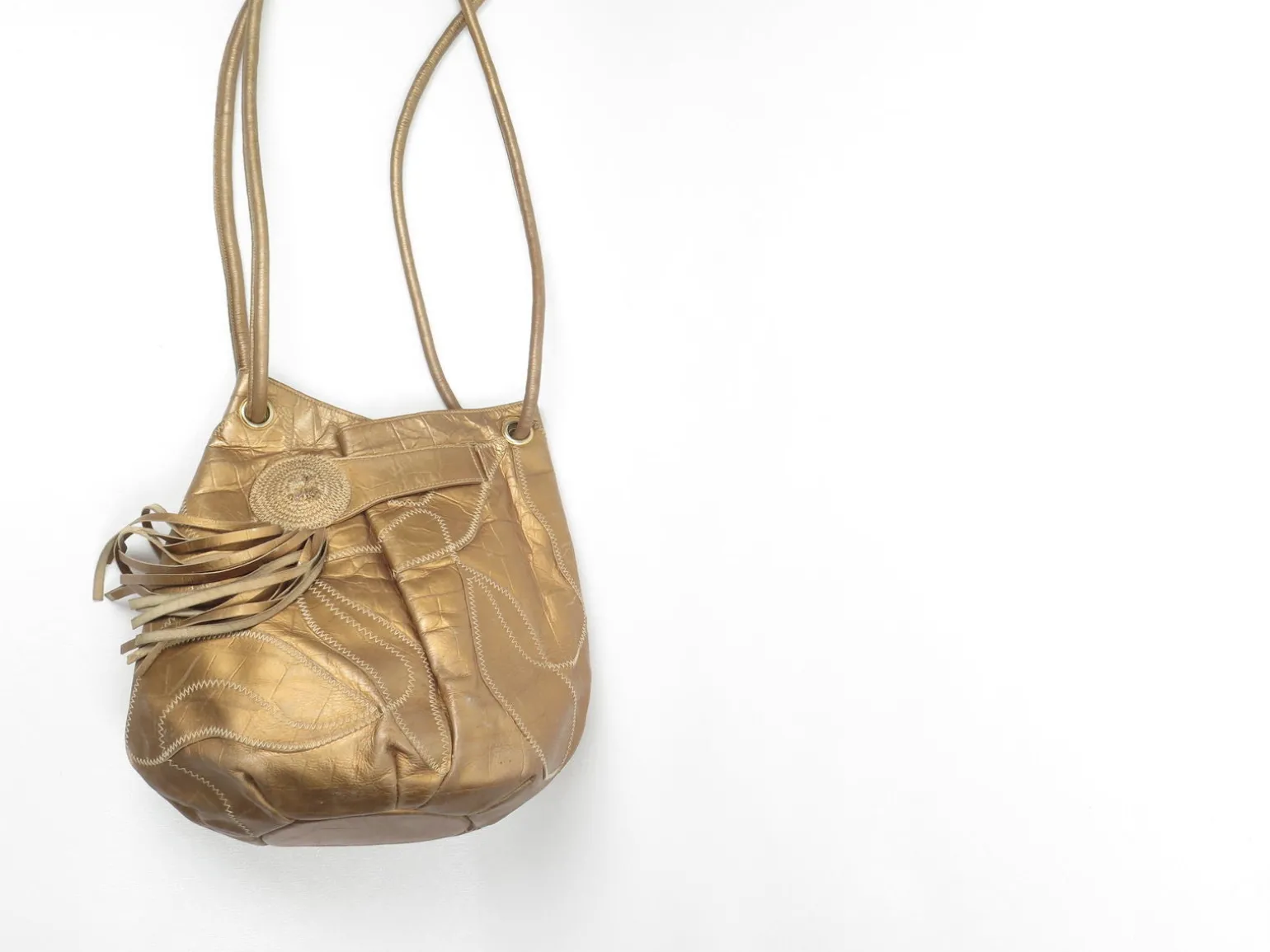 Vintage Leather Bag Bronze Patchwork Style