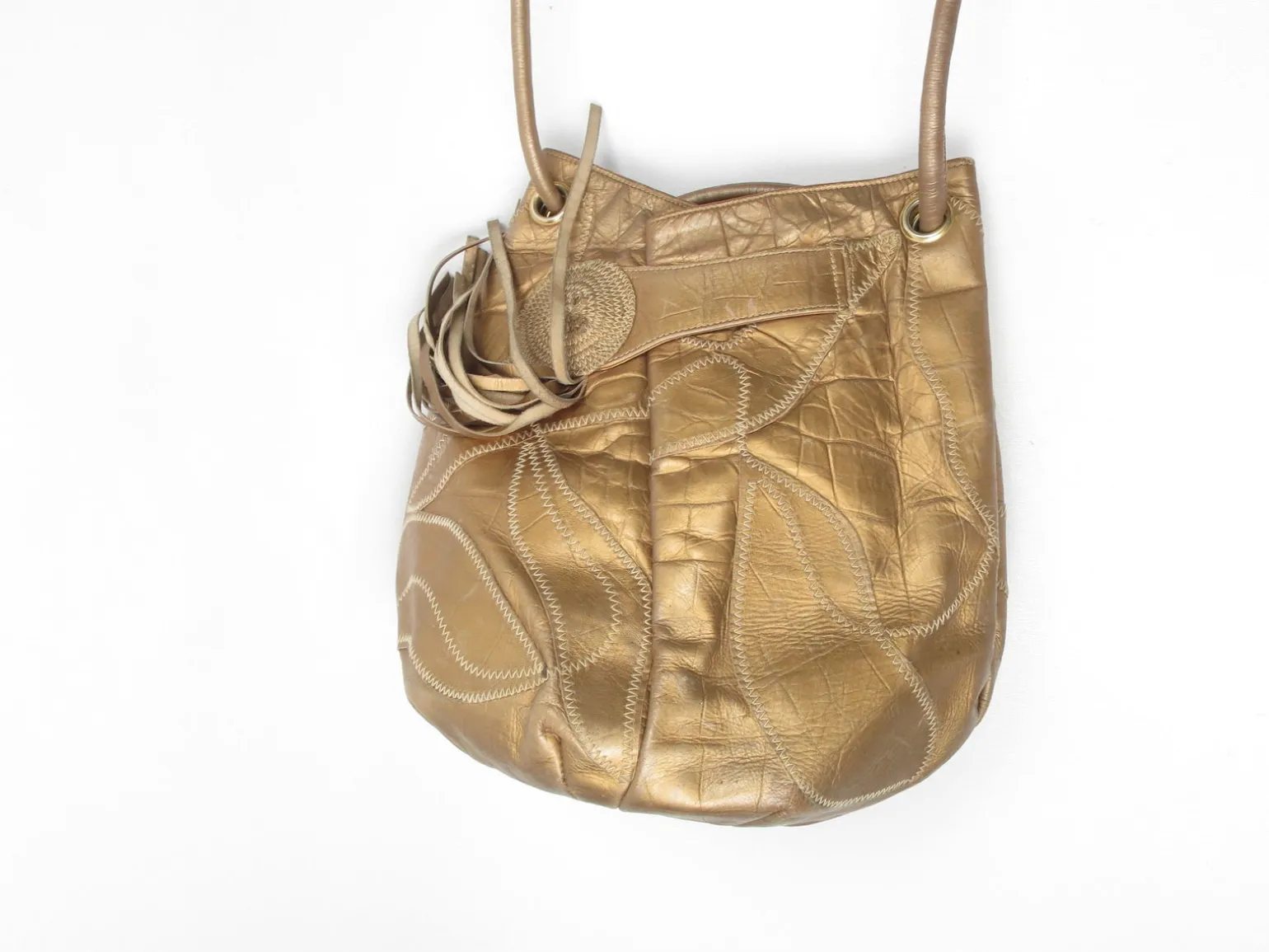 Vintage Leather Bag Bronze Patchwork Style
