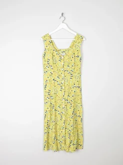 Vintage Lemon Green Printed 1950s Style Tea Dress S