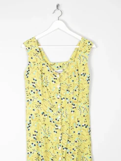 Vintage Lemon Green Printed  1950s Style Tea Dress S