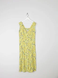 Vintage Lemon Green Printed  1950s Style Tea Dress S