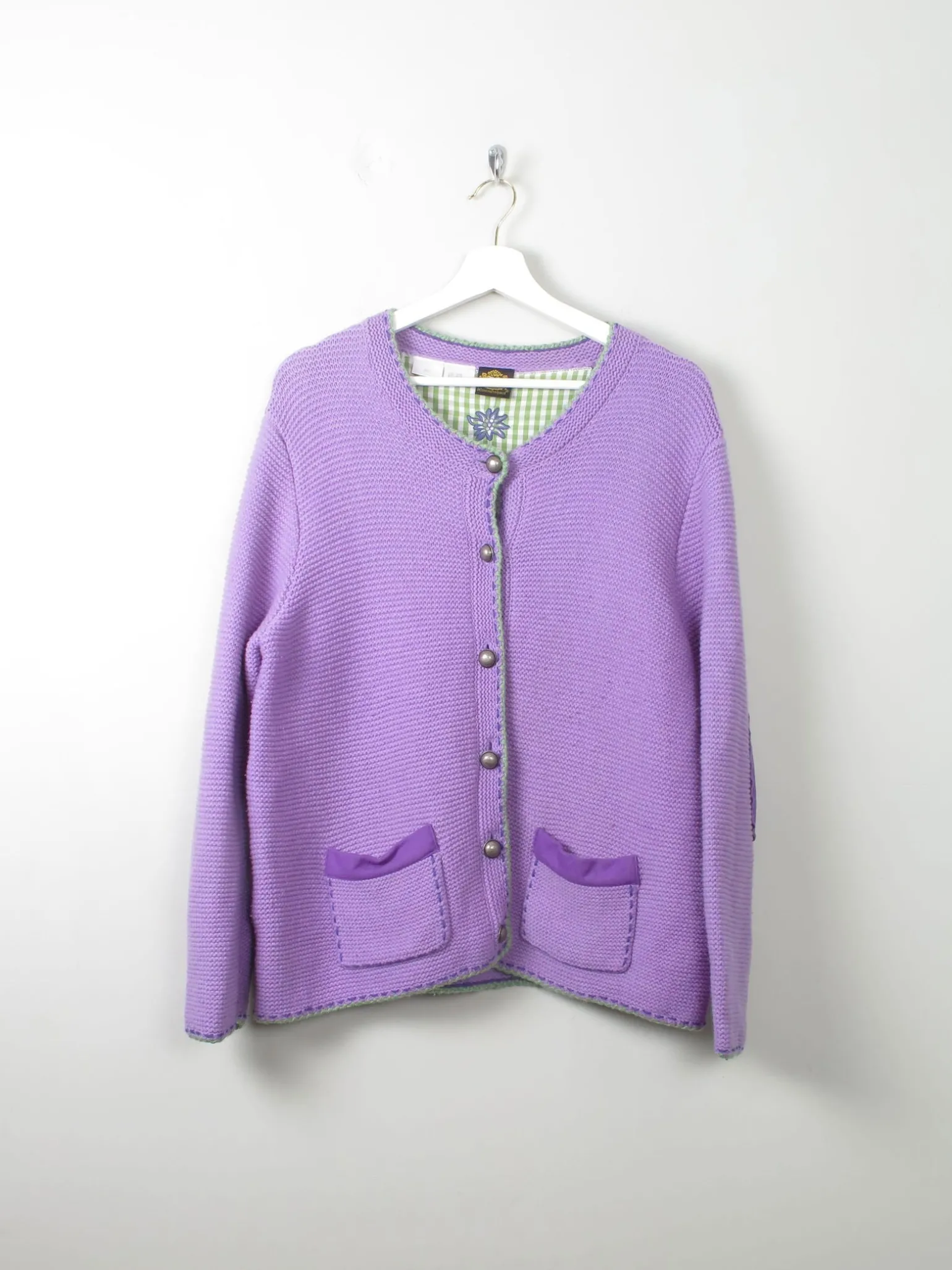 Vintage Lilac Austrian Cardigan With Appliqué L/XL