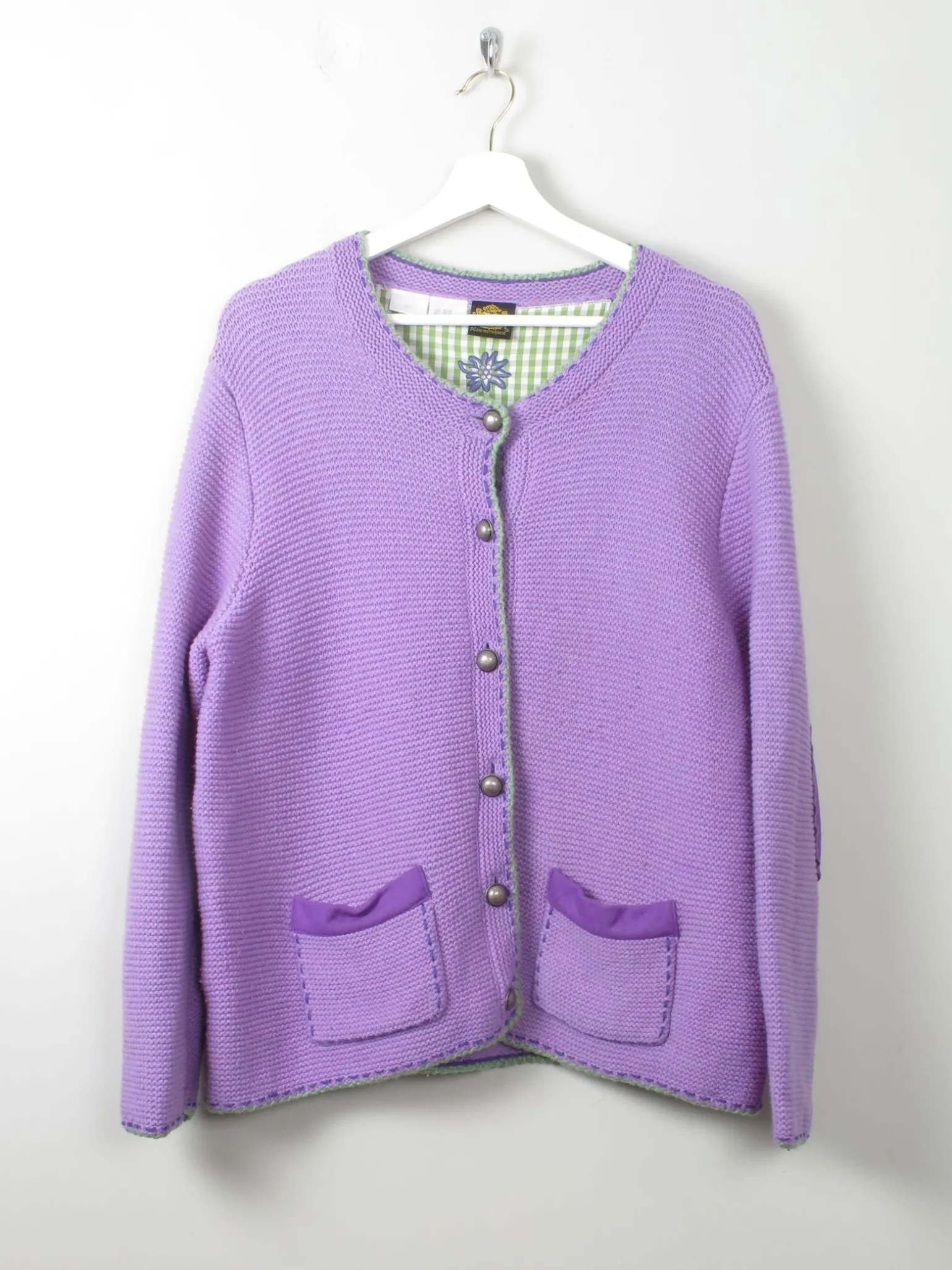 Vintage Lilac Austrian Cardigan With Appliqué L/XL
