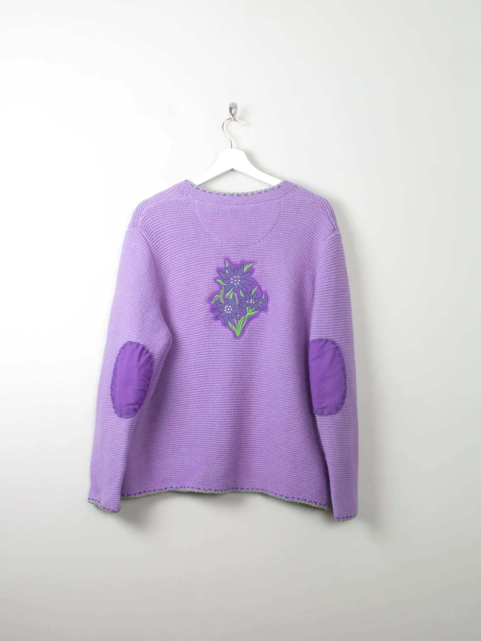 Vintage Lilac Austrian Cardigan With Appliqué L/XL