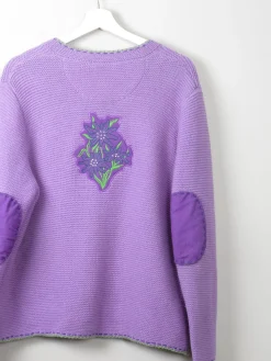 Vintage Lilac Austrian Cardigan With Appliqué L/XL