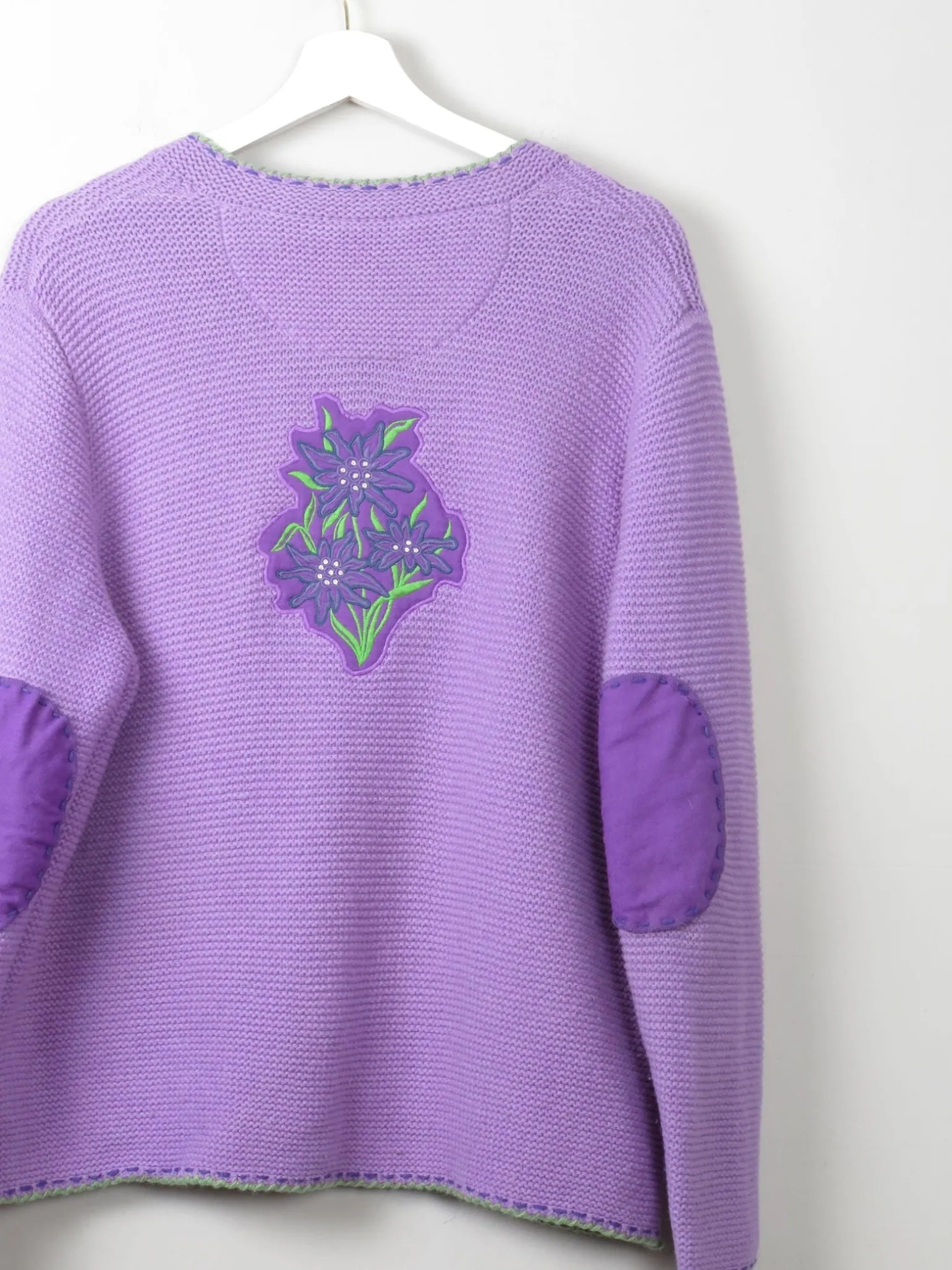 Vintage Lilac Austrian Cardigan With Appliqué L/XL