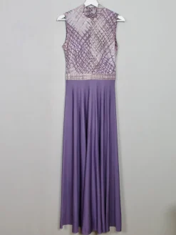 Vintage Lilac Turtleneck 1970s Sleeveless Maxi Dress S