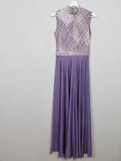 Vintage Lilac Turtleneck 1970s Sleeveless Maxi Dress S