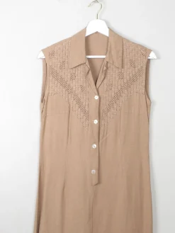 Vintage Linen Sleeveless Dress S