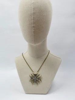 Vintage Long Gold Metal Cross Necklace