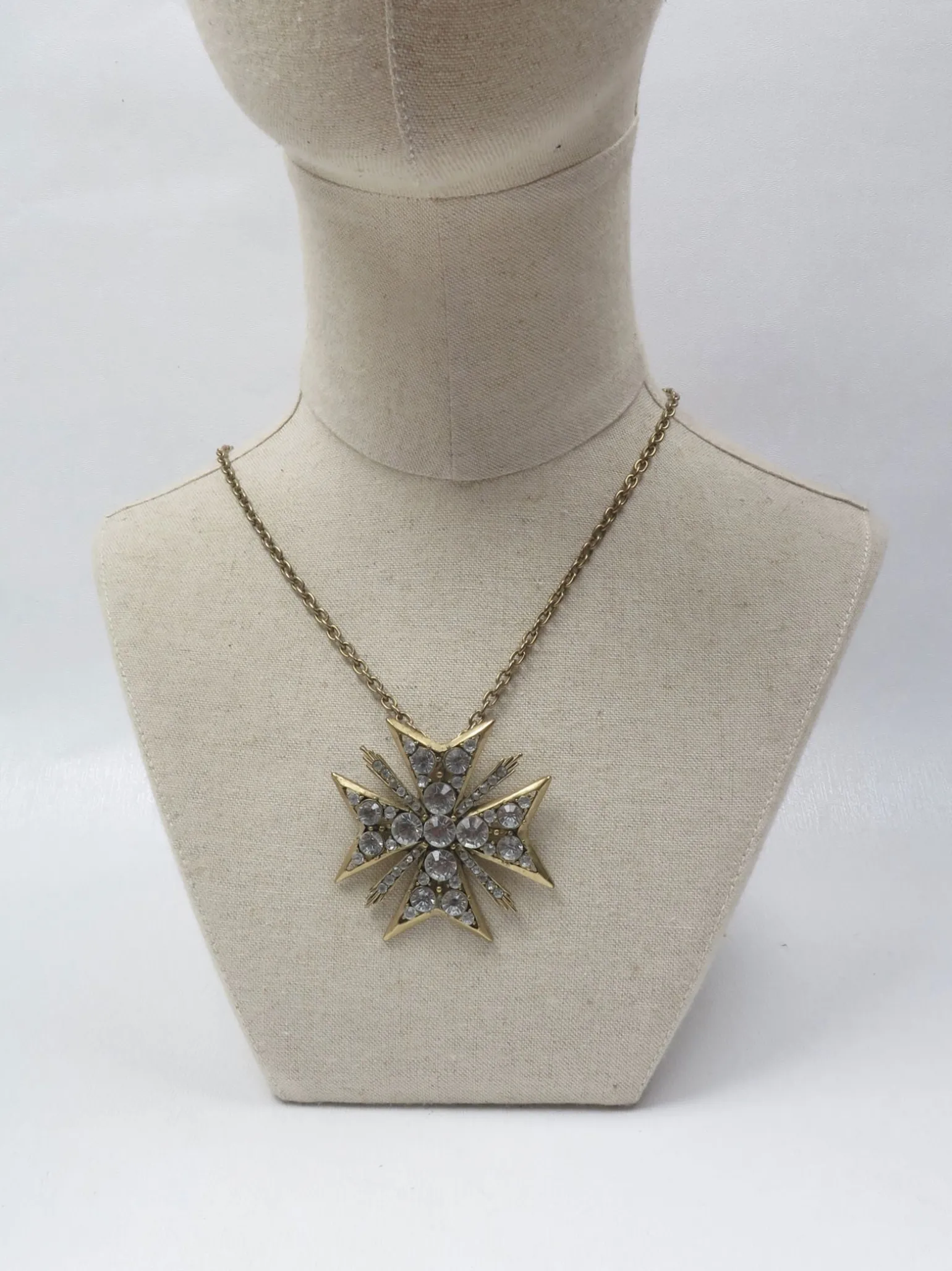 Vintage Long Gold Metal Cross Necklace