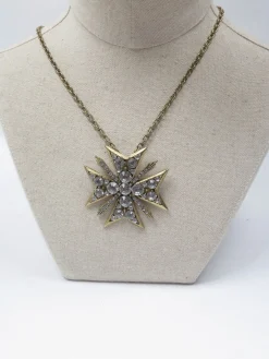 Vintage Long Gold Metal Cross Necklace