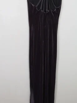Vintage Long Grey Velvet Sleeveless Dress S
