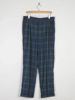 Vintage Men's Navy & Green Tartan Trousers 32"