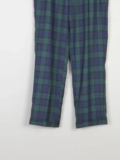 Vintage Men's Navy & Green Tartan Trousers 32