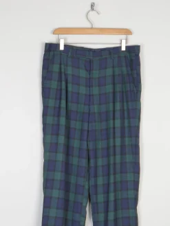 Vintage Men's Navy & Green Tartan Trousers 32