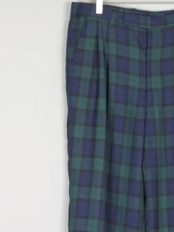 Vintage Men's Navy & Green Tartan Trousers 32