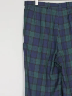 Vintage Men's Navy & Green Tartan Trousers 32