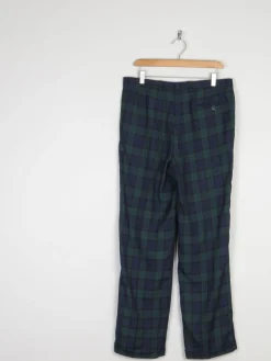 Vintage Men's Navy & Green Tartan Trousers 32