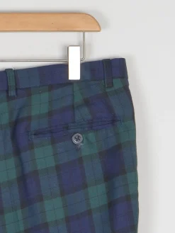 Vintage Men's Navy & Green Tartan Trousers 32