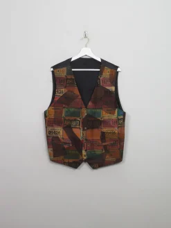 Vintage Men's Printed Suede Waistcoat L
