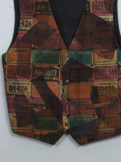 Vintage Men's Printed Suede Waistcoat L