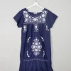 Vintage Navy & Blue Embroidered Mexican Dress S/M