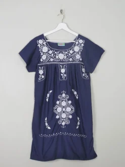 Vintage Navy & Blue Embroidered Mexican Dress S/M