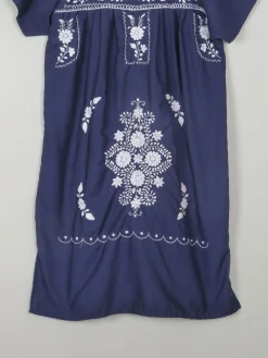 Vintage Navy & Blue Embroidered Mexican Dress S/M